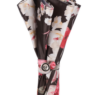 Flowered parasol women's umbrella bamboo handle view