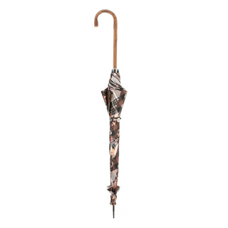 Elegant tartan floral parasol handmade wooden handle close-up