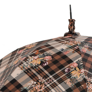 Exclusive tartan floral designer parasol handmade wooden handle