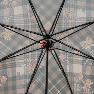 Handmade tartan floral parasol wooden handle open canopy