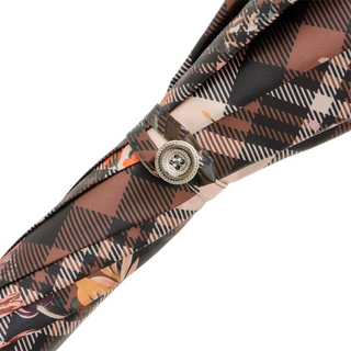 Women's tartan floral parasol Italian wooden handle top view