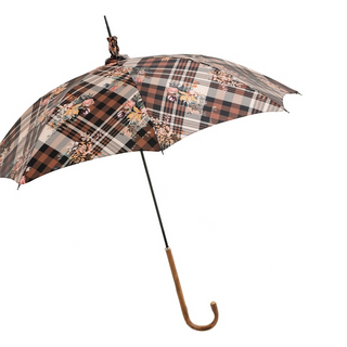 Women's tartan floral parasol Italian wooden handle side