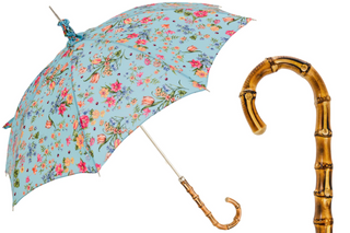 Floral parasol elegant handmade garden Whangee handle front