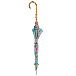 Elegant floral garden parasol Whangee handle close-up