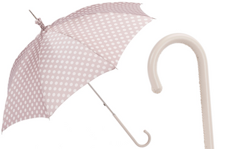 Polka dot parasol handmade umbrella leather handle front view