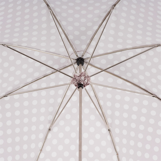 Women's polka dot parasol leather handle top view