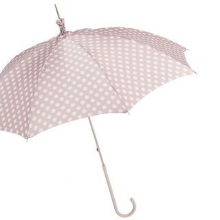 Women's polka dot parasol leather handle side view