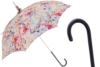 Pink parasol handmade Italian luxury leather handle front view