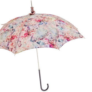 Women's pink parasol Italian genuine leather handle side