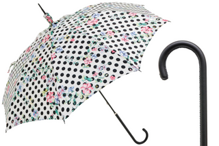 Vintage polka dot leather handle women's umbrella front view