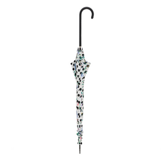 Vintage polka dot leather handle women's umbrella close-up handle detail