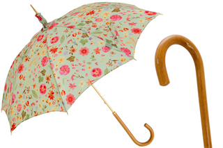 Handmade Italian parasol floral design Malacca wood handle front