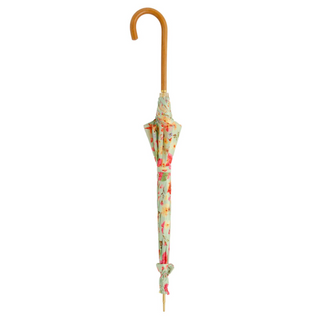 Elegant Italian parasol floral design Malacca wood handle close-up