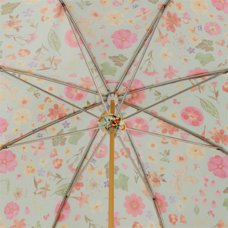 Handmade Italian floral parasol Malacca wood handle open canopy