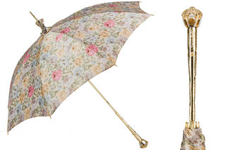 Flowered parasol handmade Italian umbrella luxury brass handle front