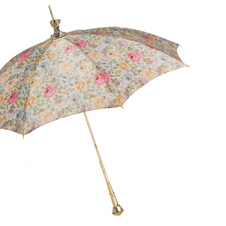 Women's flowered parasol Italian brass handle side view