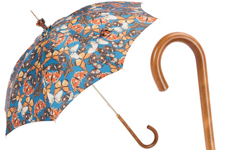 Butterflies parasol handmade Italian umbrella Malacca handle front