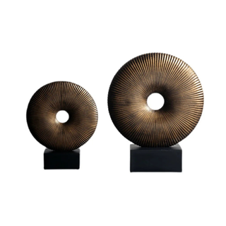 resin gold ring sculpture handmade striped gold decor luxury home accent front view