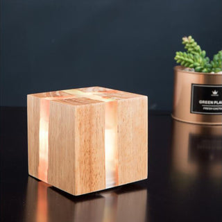 Modern solid wood art crackle table lamp — natural wood base
