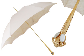 Elegant ecru umbrella handmade Italian double-layer luxury handle front