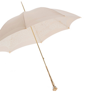 Women's ecru Italian parasol double layer luxury handle side