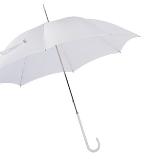 Women's white lace wedding parasol genuine leather handle side