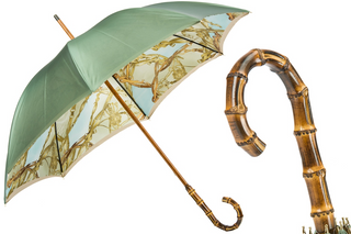 Bamboo handle Italian handmade double cloth bridles print umbrella front view