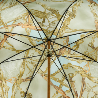 Bamboo handle Italian handmade double cloth bridles umbrella open canopy