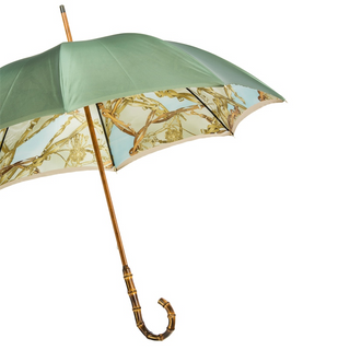 Bamboo handle Italian handmade double cloth bridles print umbrella side view