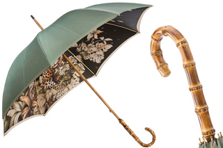 Green double cloth bamboo handle luxury women's umbrella front view
