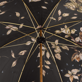 Green double cloth bamboo handle luxury women's umbrella open canopy