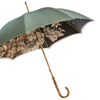 Green double cloth bamboo handle luxury women's umbrella side view