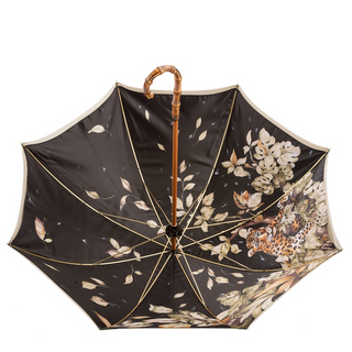 Green double cloth bamboo handle luxury women's umbrella top view