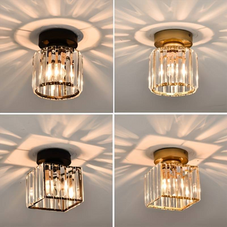 Black Hallway Ceiling Light - Modern 1-Light Semi-Flush Mount Fixture with Crystal Shade
