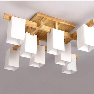 Japandi minimalist wood LED ceiling light soft illumination side view