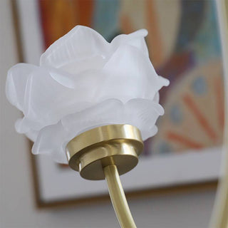 French vintage chandelier detail — 3-light rose brass glass warm