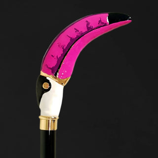 24K gold toucan hand-enamelled brass handle Italian luxury walking cane side view