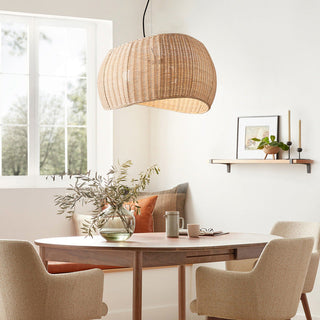 Adjustable wire pendant with natural rattan wicker shade
