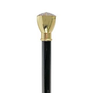 Gold plated tanzanite crystal black beechwood Italian luxury walking cane detail