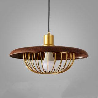 Iron hollow pendant lamp hanging in interior — wrought iron shade