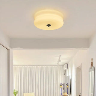LED cream Art Deco ceiling fixture with jade glass illuminated