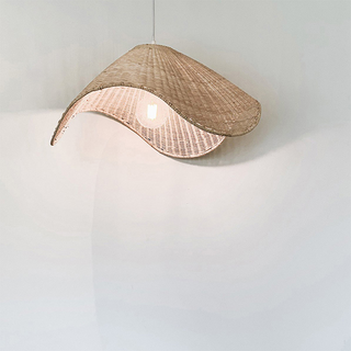 Natural rattan chandelier showing intricate woven texture