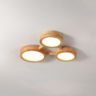 Retro wood multi head ceiling light – warm LED close-up