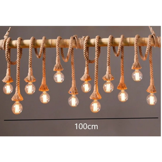 Bamboo Rope Pendant Light – Industrial Triple Bulb Fixture | Rustic Loft Lighting