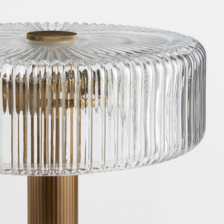 Gold glass lamp close-up — modern bedroom clear detail