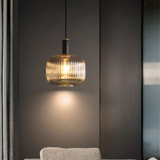 Oval ribbed glass pendant — modern kitchen island ceiling lamp