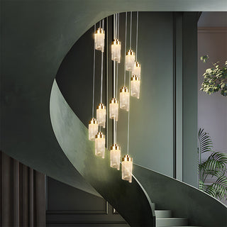 LED acrylic pendant from below — warm ambient modern light