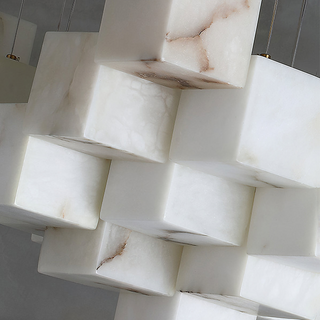Lámpara colgante geométrica moderna – Lámpara de techo artística con pantalla de alabastro blanco