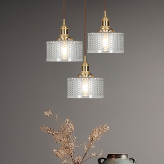 Vintage Glass Pendant Light - Elegant Cylindrical Glass Lamp for Kitchen Island