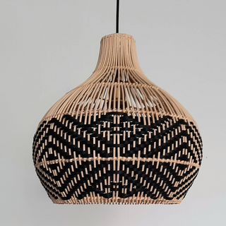 Vintage rattan pendant in living room corner